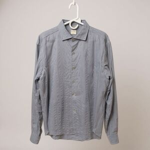 Culturata Button Front Shirt Men's 17.5" XL Blue Pleated Accent Mini Stripe EUC